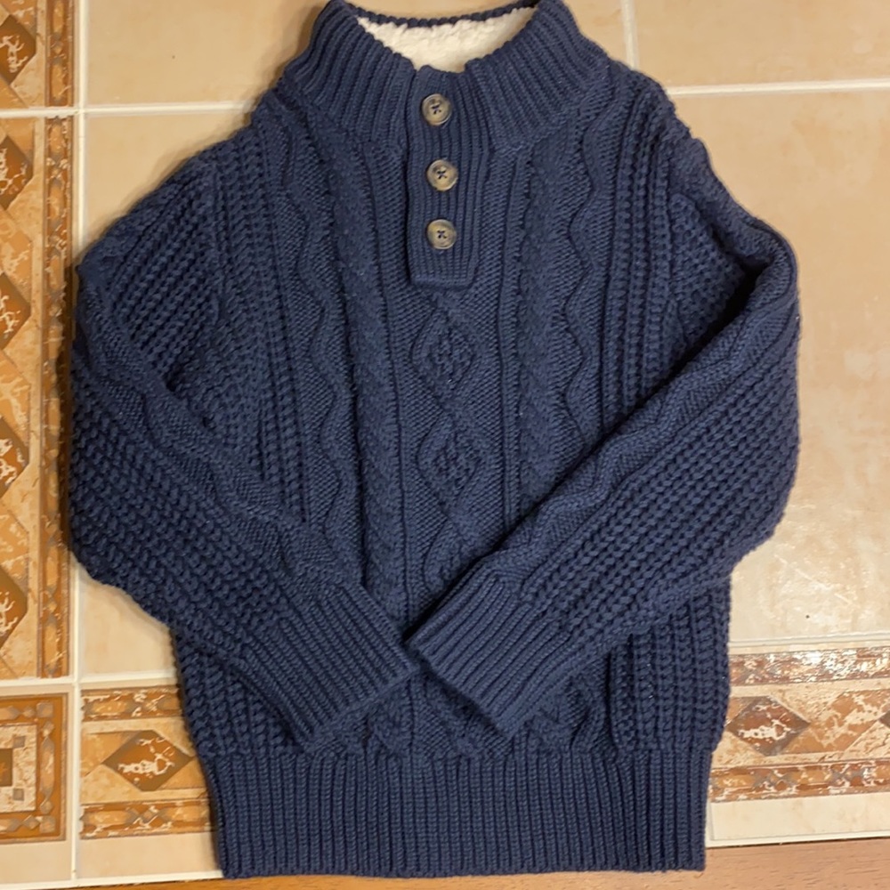 Blue 3/4 button cable knit sweater